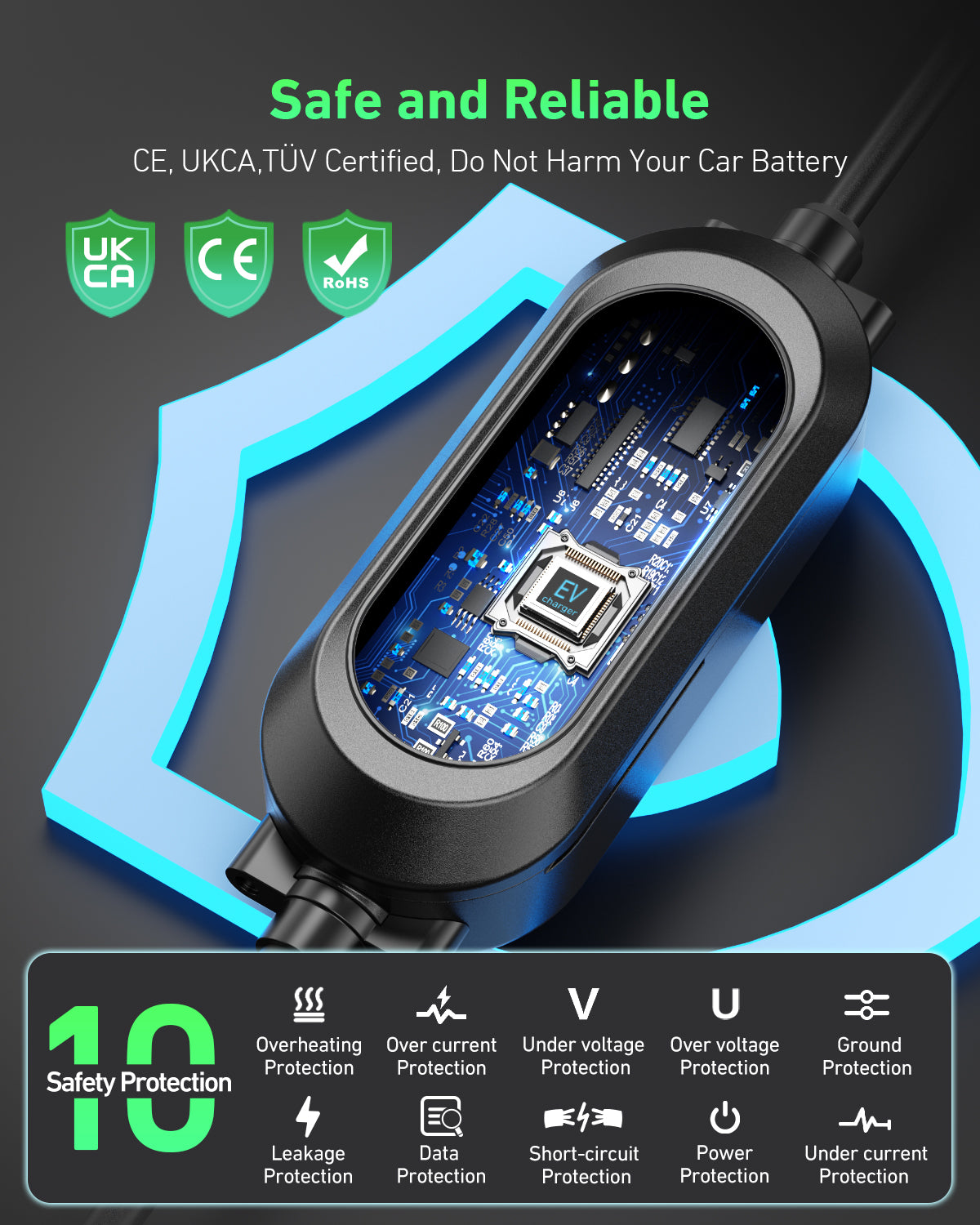 EVJUICION EV Charger Cable Type 2 to 3 Pin Plug, 3.3kW 6/8/10/13A Adjustable Type 2 Charging Cable, 12 Hours Delay Timer, with Bag & 2.4" Display for Type 2 EV & PHEV