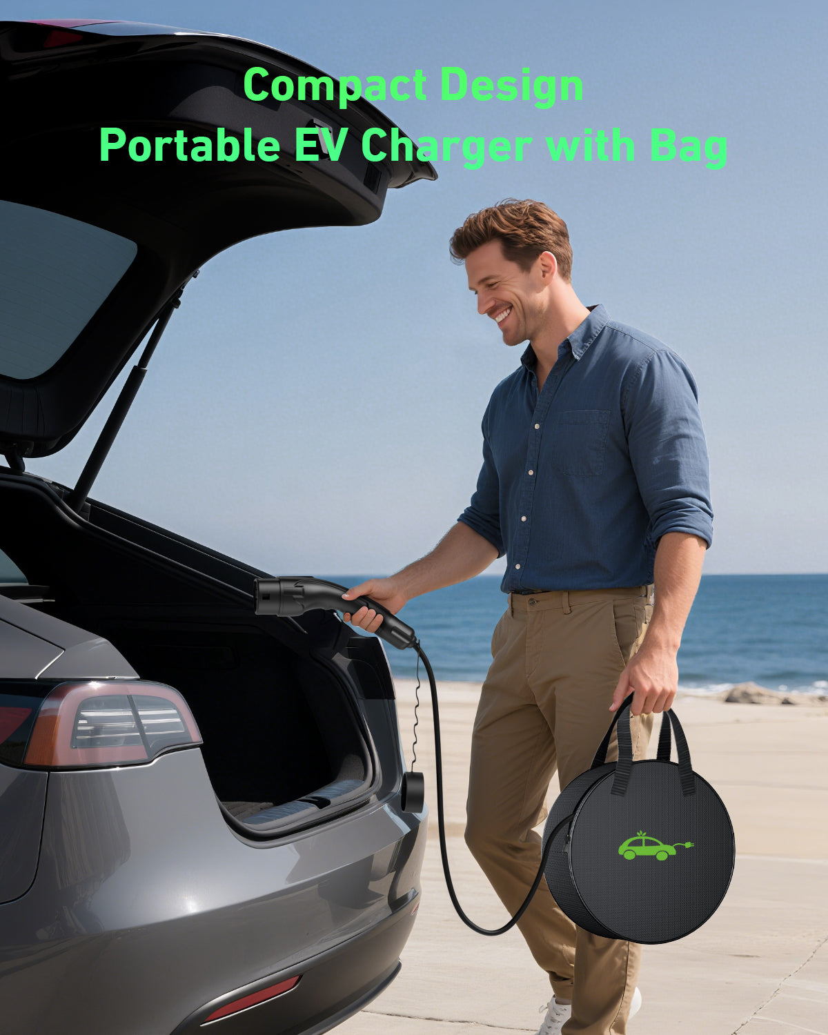 EVJUICION EV Charger Cable Type 2 to 3 Pin Plug, 3.3kW 6/8/10/13A Adjustable Type 2 Charging Cable, 12 Hours Delay Timer, with Bag & 2.4" Display for Type 2 EV & PHEV