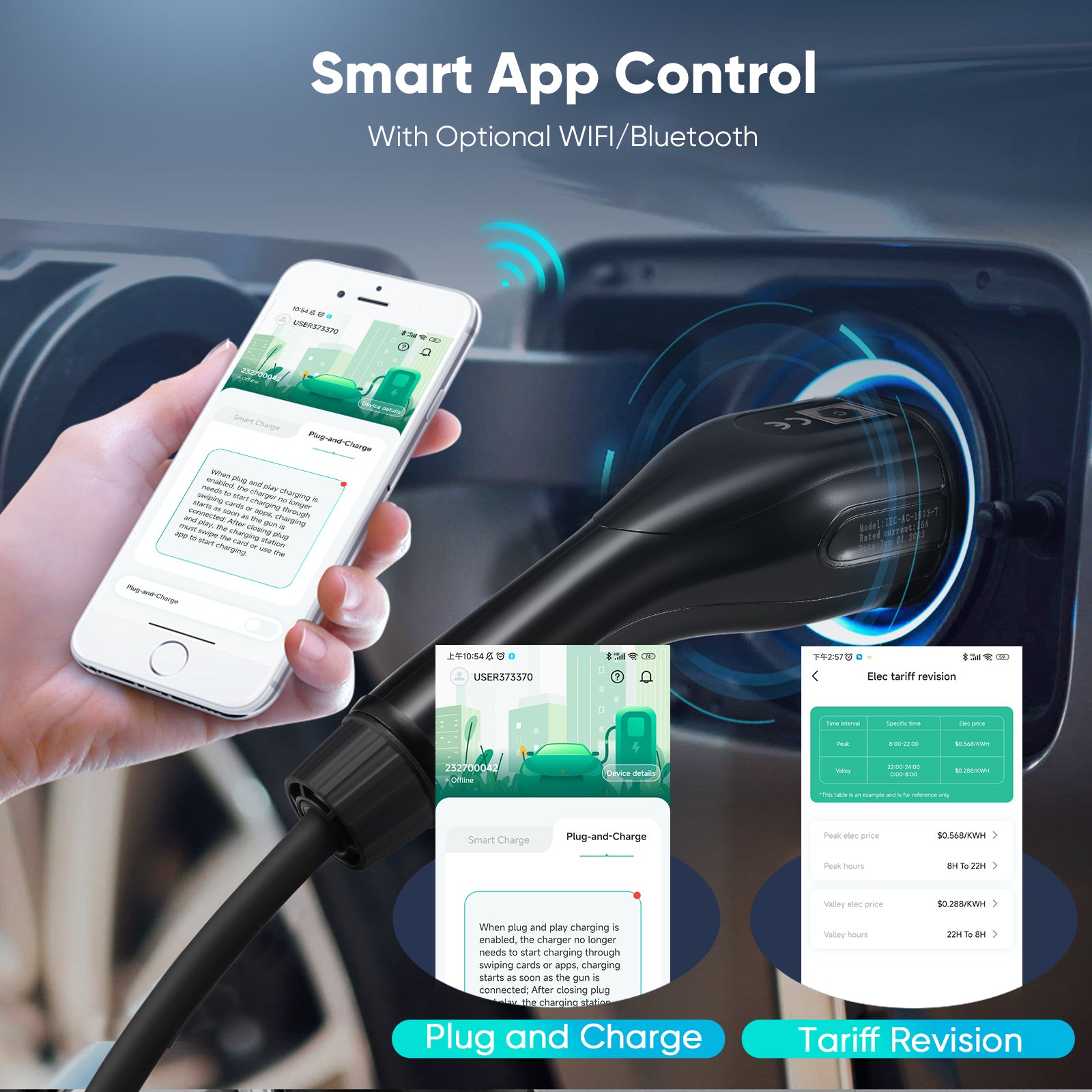 EVJUICION EV Charger APP Control 6-13A Adjustable, 0-24H Delay Charging Electric Car Charger