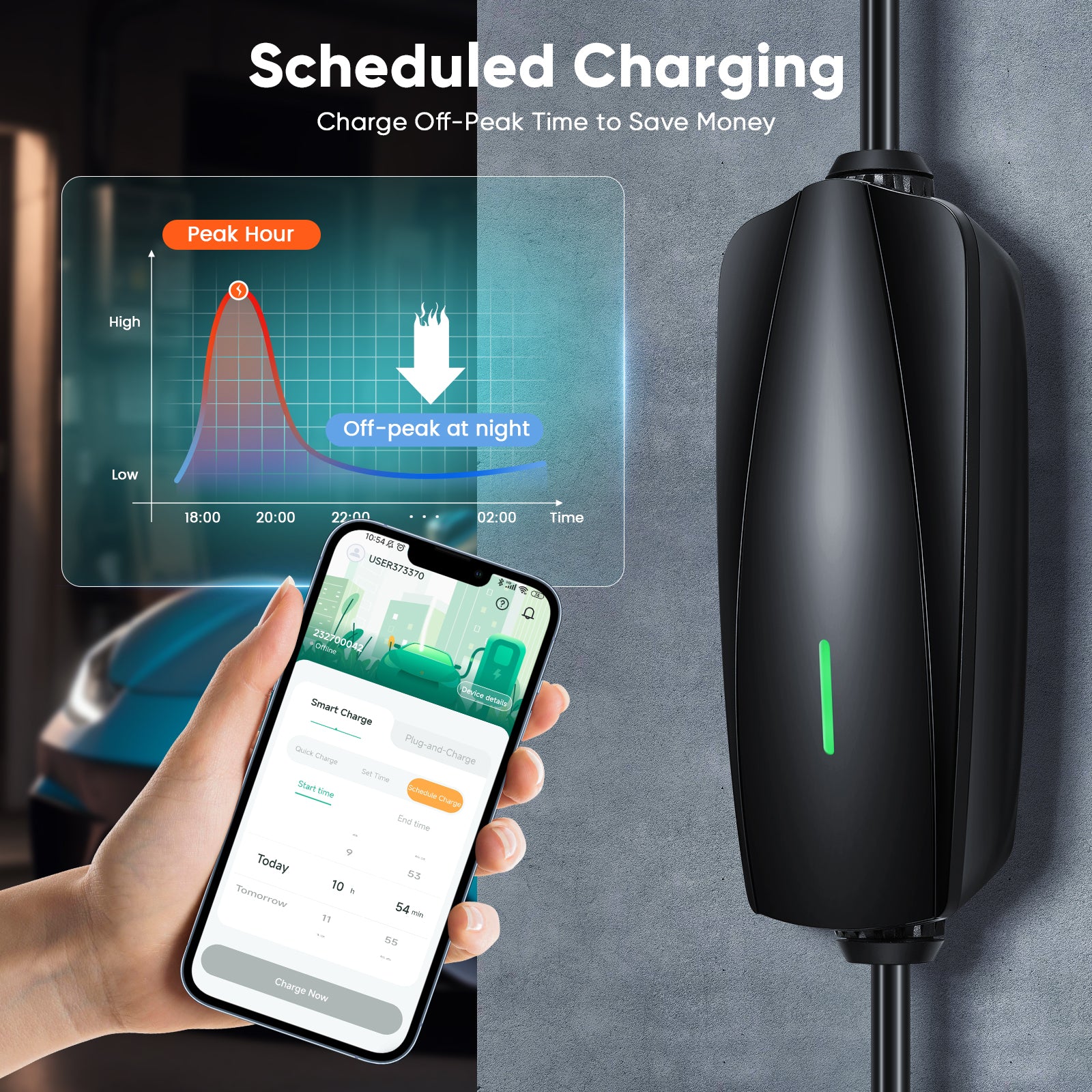 EVJUICION EV Charger APP Control 6-13A Adjustable, 0-24H Delay Charging Electric Car Charger