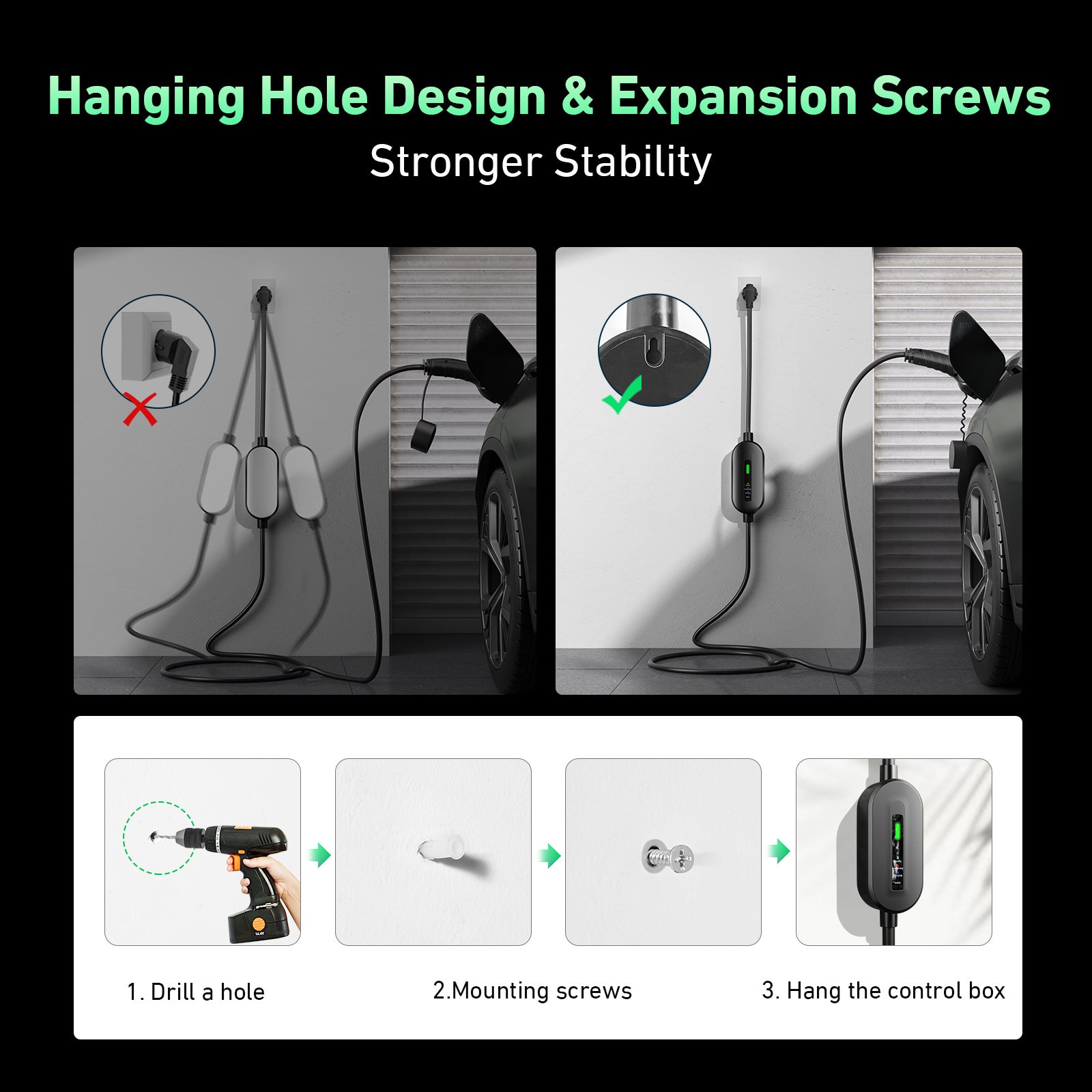 EVJUICION - EV Charger Type 2 to 3 Pin Plug 10A, Max. 2.3kW Type 2 Charging Cable 3 Pin IP67/IP65 with Carry Bag, for Type 2 EVs and PHEVs