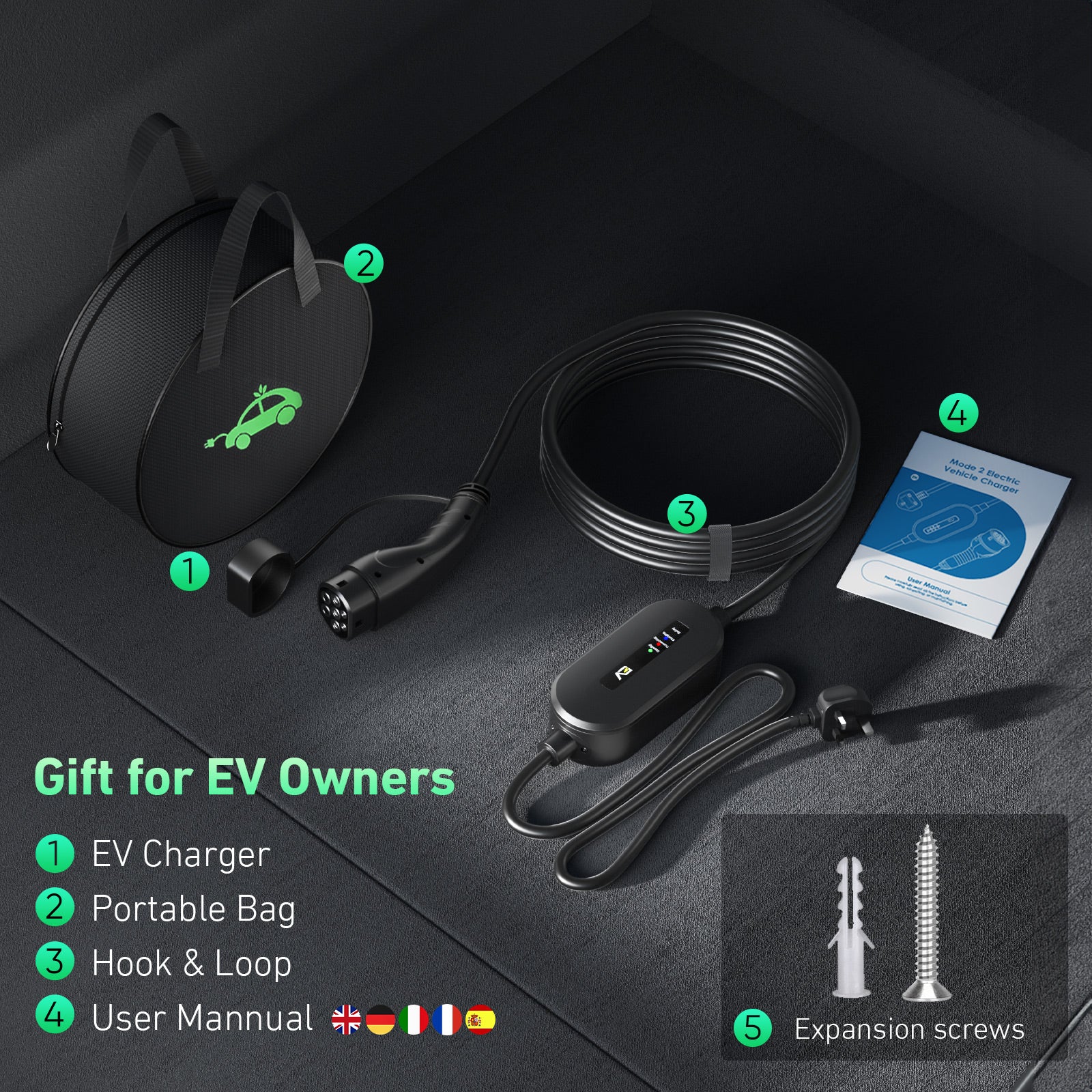 EVJUICION - EV Charger Type 2 to 3 Pin Plug 10A, Max. 2.3kW Type 2 Charging Cable 3 Pin IP67/IP65 with Carry Bag, for Type 2 EVs and PHEVs
