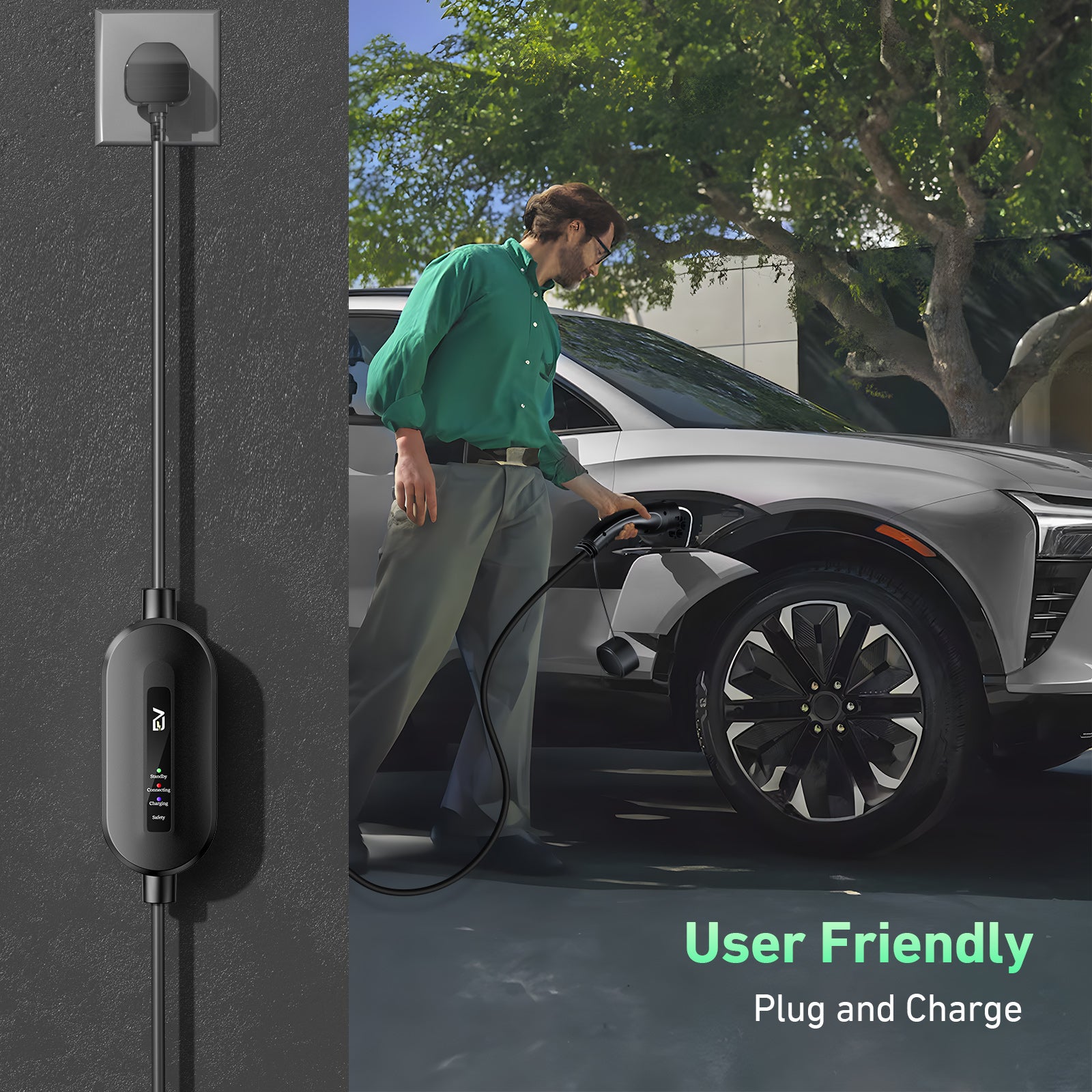 EVJUICION - EV Charger Type 2 to 3 Pin Plug 10A, Max. 2.3kW Type 2 Charging Cable 3 Pin IP67/IP65 with Carry Bag, for Type 2 EVs and PHEVs