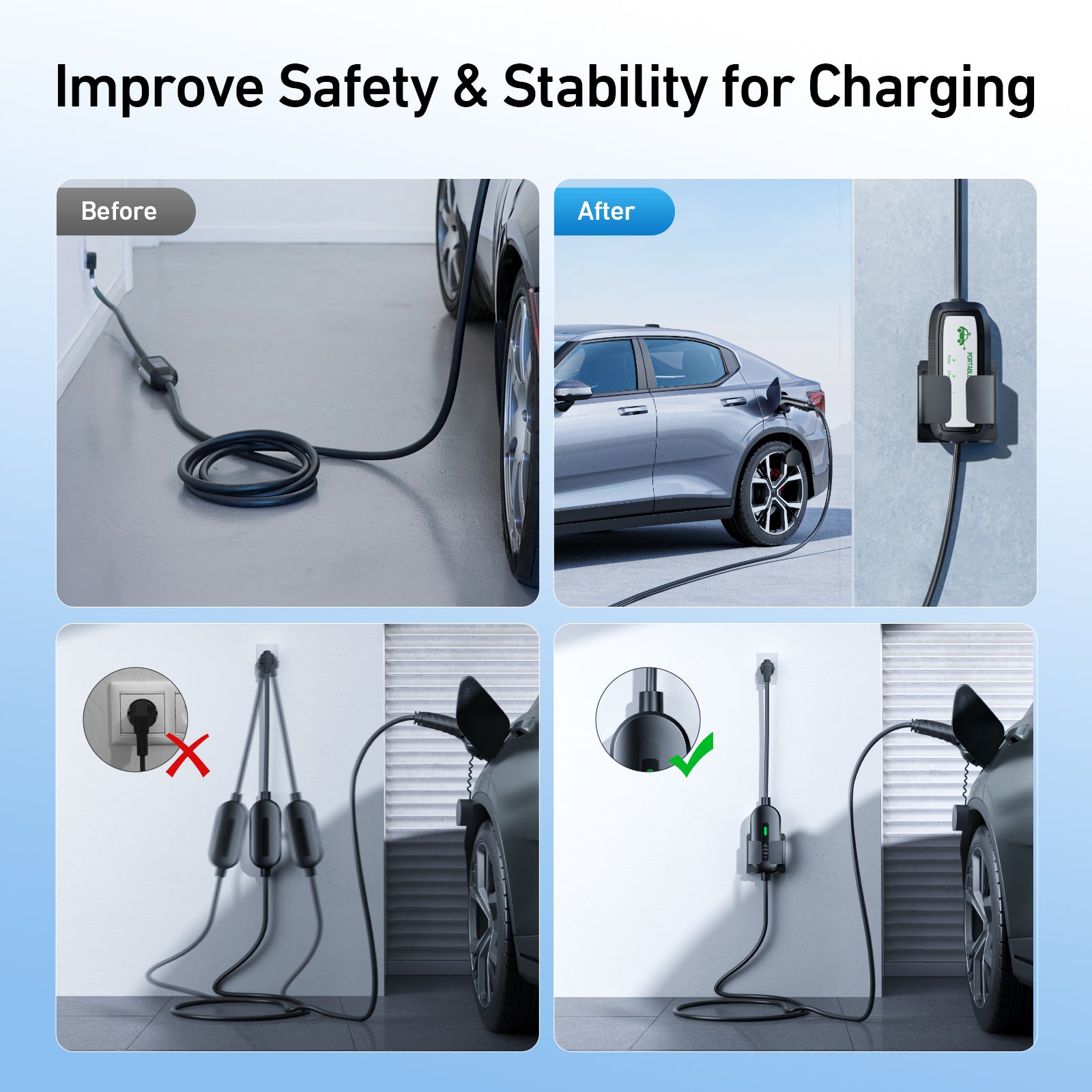 EVJUICION EV Charger Holder Adjustable, EV Charging Box Holder ABS, Wall Mount Bracket for Portable EV Charger Control Boxes