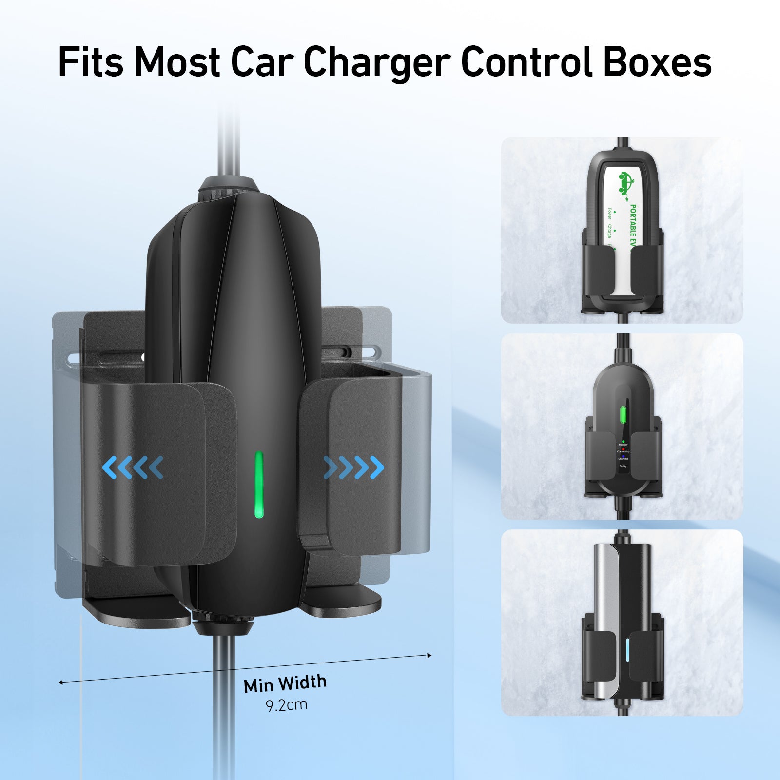 EVJUICION EV Charger Holder Adjustable, EV Charging Box Holder ABS, Wall Mount Bracket for Portable EV Charger Control Boxes