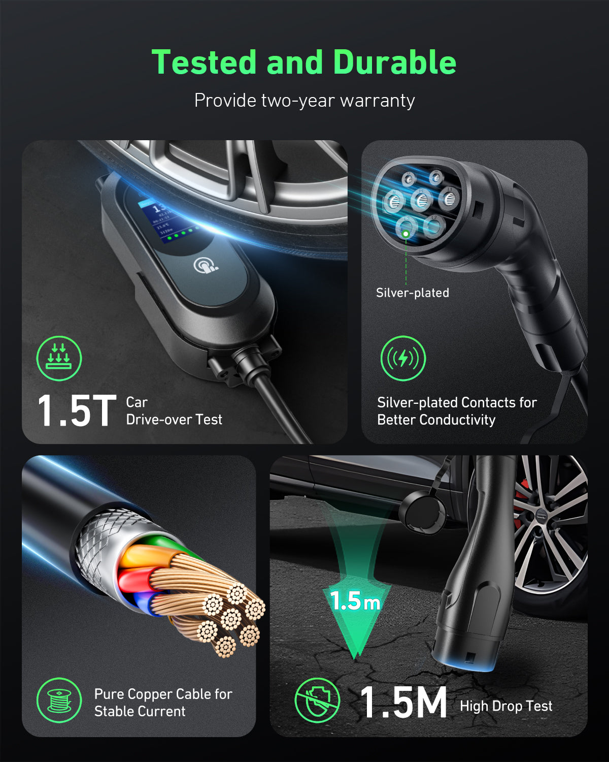 EVJUICION EV Charger Cable Type 2 to 3 Pin Plug, 3.3kW 6/8/10/13A Adjustable Type 2 Charging Cable, 12 Hours Delay Timer, with Bag & 2.4" Display for Type 2 EV & PHEV