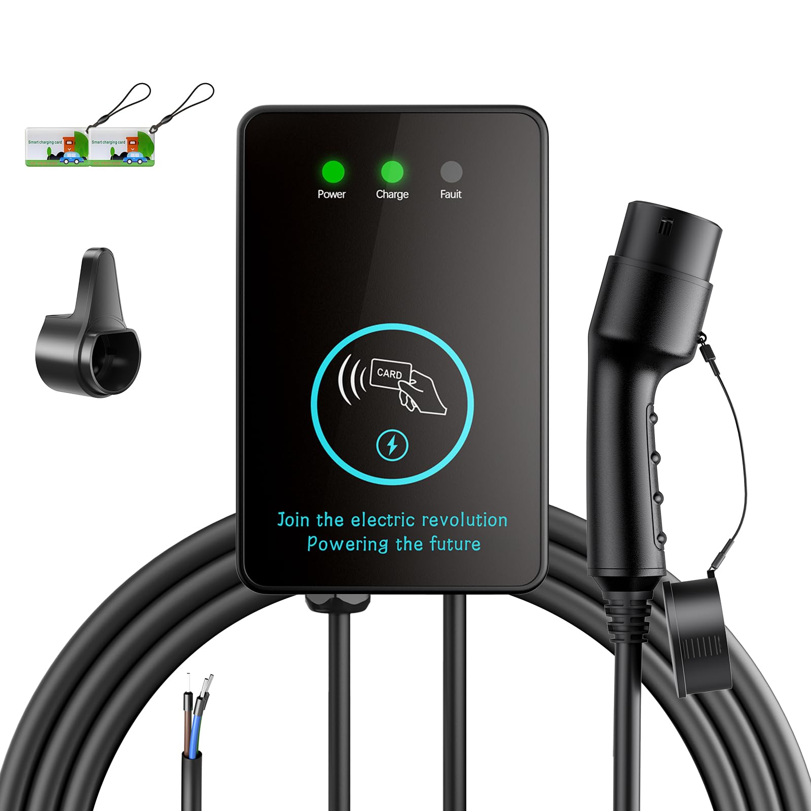 EVJUICION EV Charger 7Kw Type 2, Up to 7.4kW 32A Electric Car Charger with 5m Cable, Swipe Card Charging, 2 RFID Cards & Cable Holder Included, IP54/IP67 Waterproof
