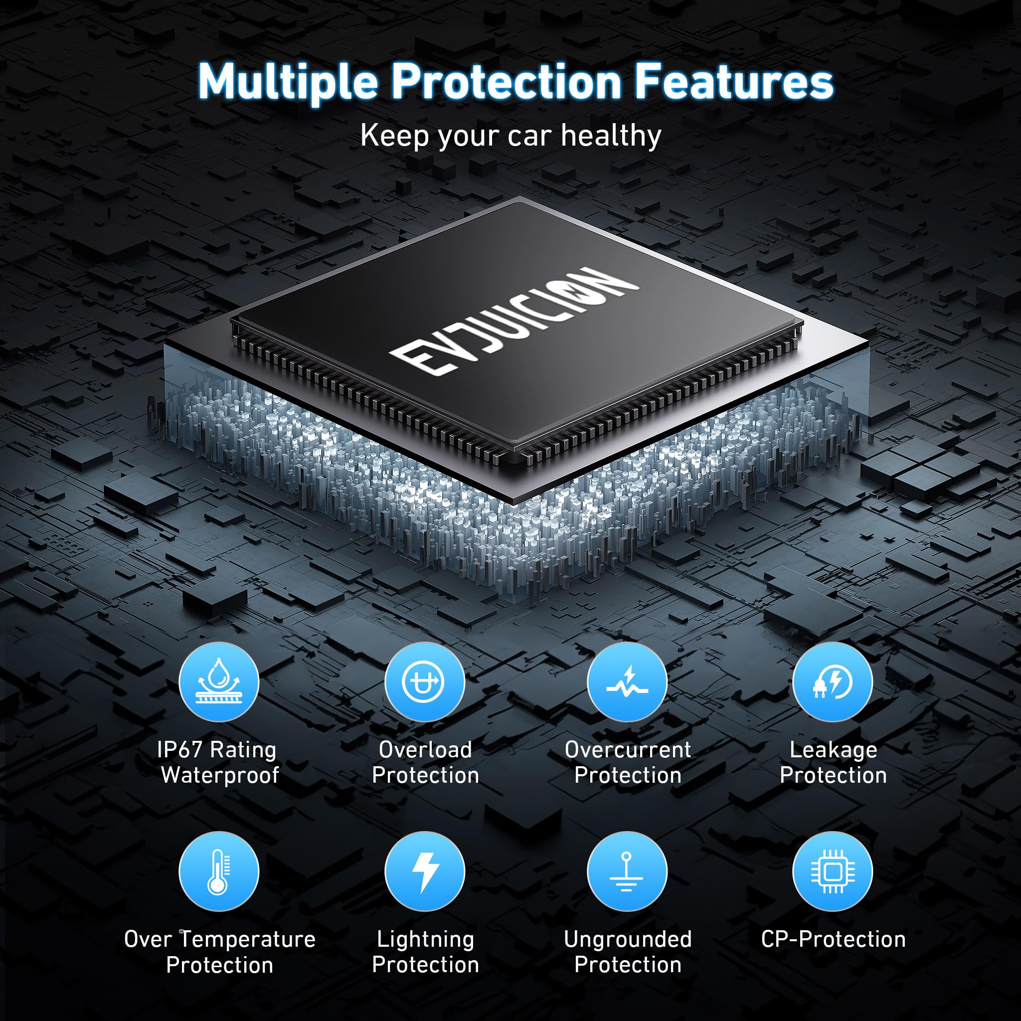 EVJUICION EV Charger 7Kw Type 2, Up to 7.4kW 32A Electric Car Charger with 5m Cable, Swipe Card Charging, 2 RFID Cards & Cable Holder Included, IP54/IP67 Waterproof