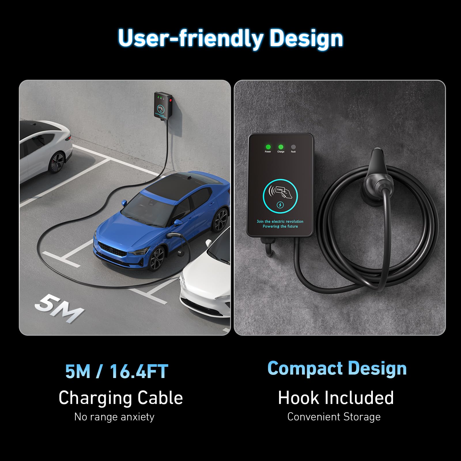 EVJUICION EV Charger 7Kw Type 2, Up to 7.4kW 32A Electric Car Charger with 5m Cable, Swipe Card Charging, 2 RFID Cards & Cable Holder Included, IP54/IP67 Waterproof