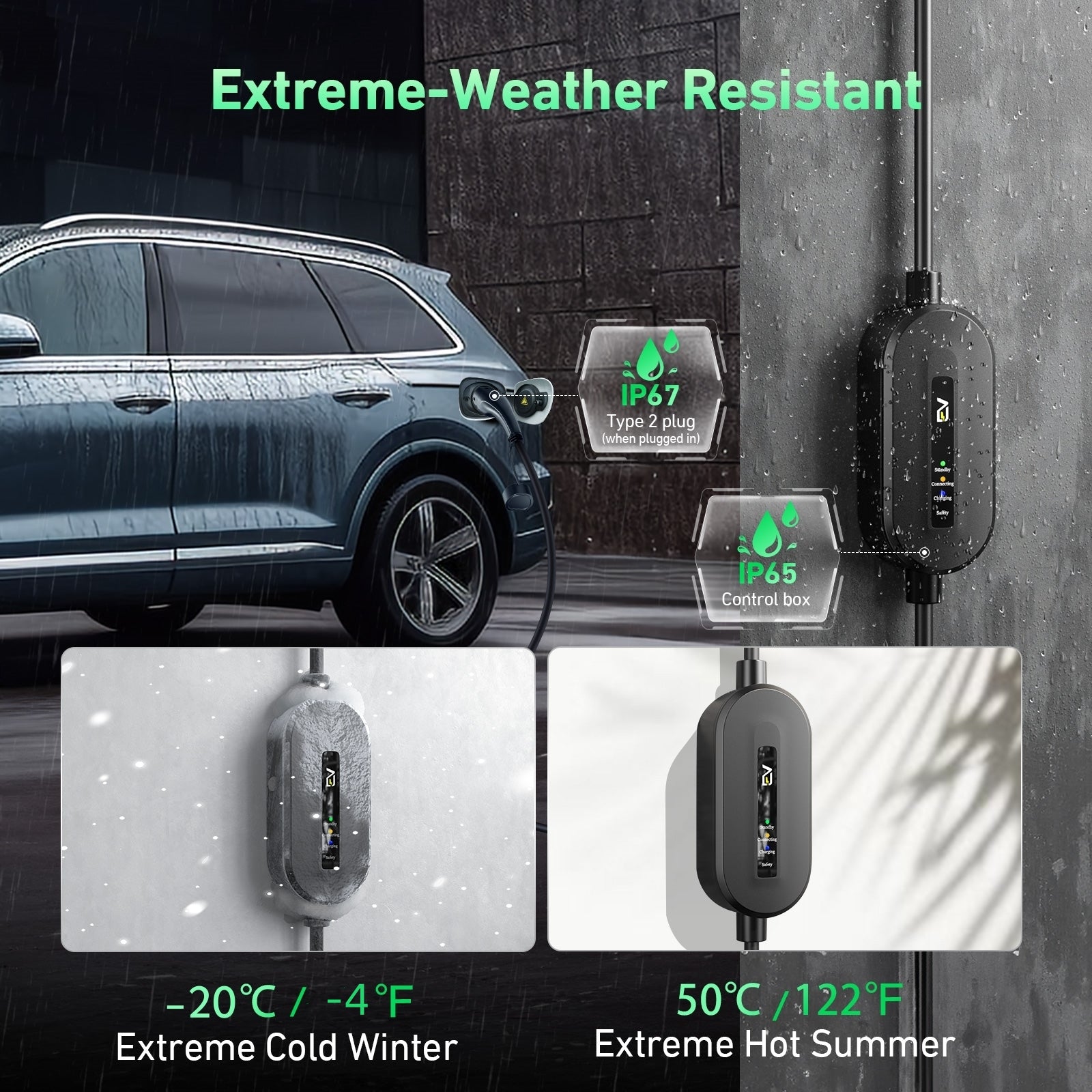 EVJUICION - EV Charger Type 2 to 3 Pin Plug 10A, Max. 2.3kW Type 2 Charging Cable 3 Pin IP67/IP65 with Carry Bag, for Type 2 EVs and PHEVs
