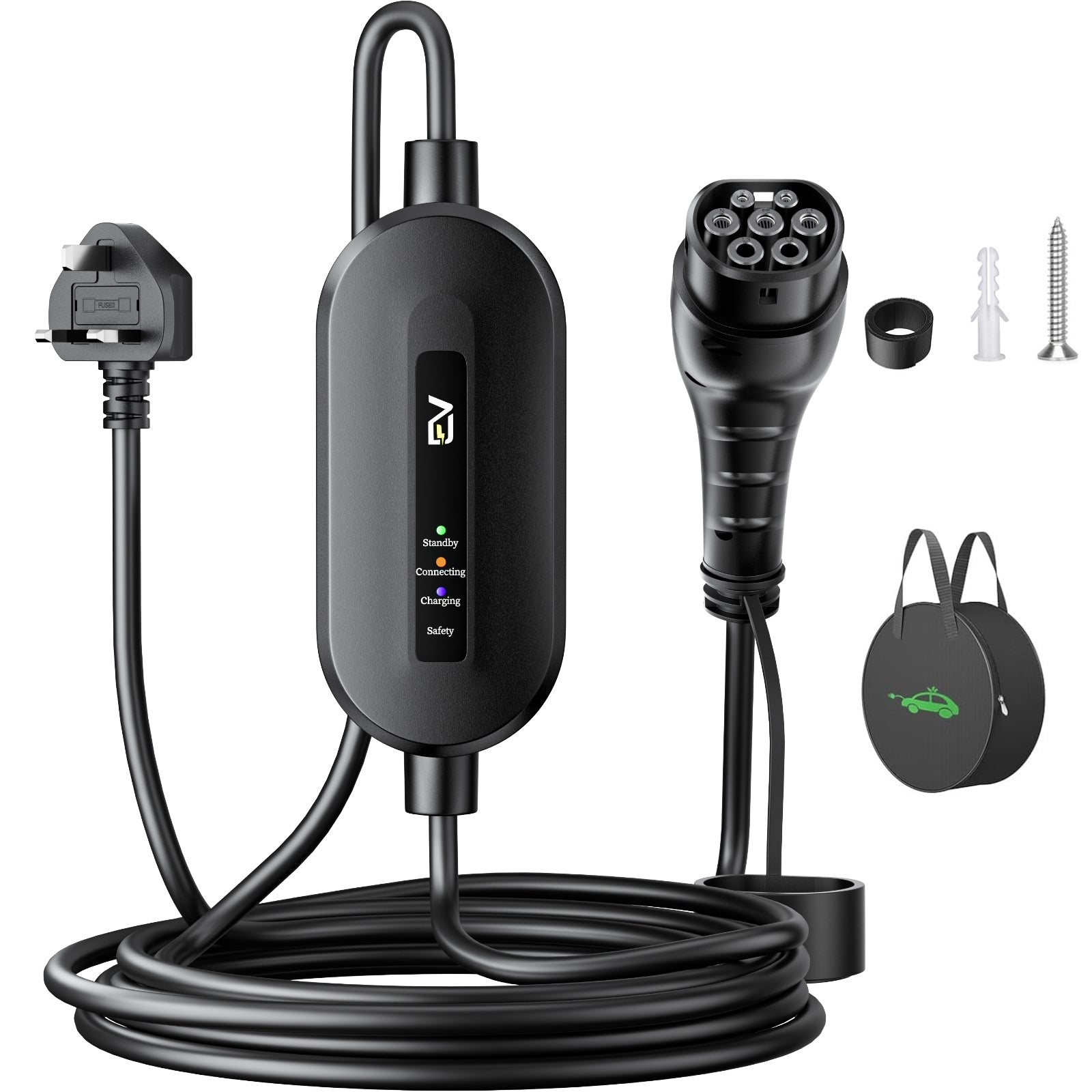 EVJUICION - EV Charger Type 2 to 3 Pin Plug 10A, Max. 2.3kW Type 2 Charging Cable 3 Pin IP67/IP65 with Carry Bag, for Type 2 EVs and PHEVs