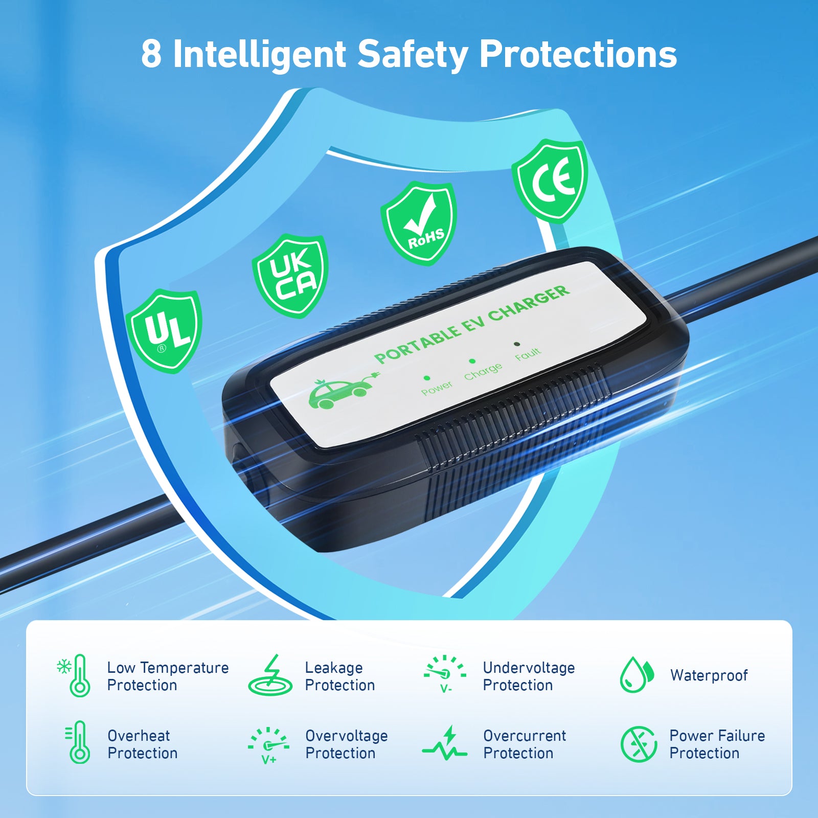 EVJUICION EV Charger Type 2 to 3 Pin Plug, 10A Electric Car Charger, Max. 2.3kW Type 2 EV Charging Cable with LED Indicators&Carry Bag, for Type 2 EVs and PHEVs