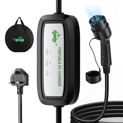 EVJUICION EV Charger Type 2 to 3 Pin Plug, 10A Electric Car Charger, Max. 2.3kW Type 2 EV Charging Cable with LED Indicators&Carry Bag, for Type 2 EVs and PHEVs
